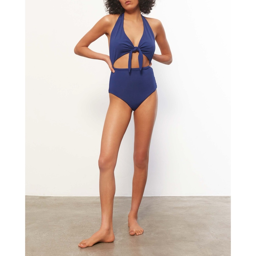 Mara Hoffman Maddy Tie-Front Cutout One-Piece Halter Swimsuit View 3
